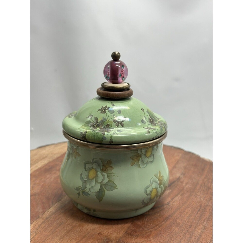 MacKenzie-Childs Green Flower Market Enamel Lidded Sugar Bowl